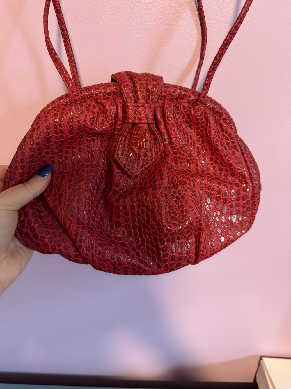 Red Textured Mini Drawstring Shoulder Bag